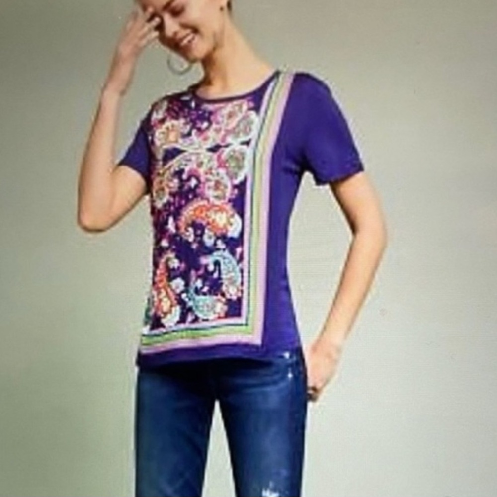 Maeve/Anthropologie Maddie Paisley Short Sleeve Top - Size Large